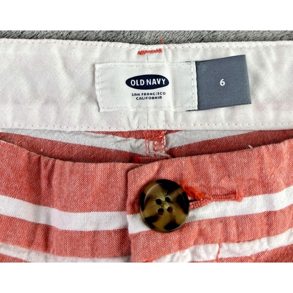 Old Navy Women's 6 Coral White Striped Cotton Shorts Beach Preppy Vacation - Picture 4 of 9
